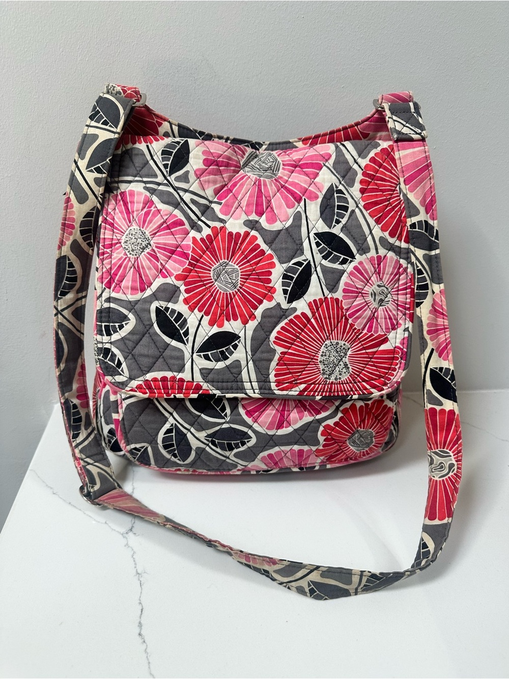 Vera Bradley Quilted Floral Crossbody Bag - Pink & Gray